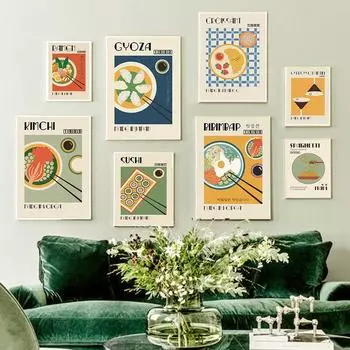 Кухонная еда, паста, суши, пельмени, хлеб, настенная живопись на холсте, постеры на скандинавскую тему и принты, настенные панно для декора гостиной 21cm30cm NoFrame