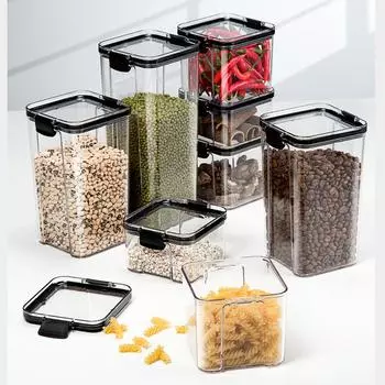 Кухонная герметичная банка, пластиковые многозерновые канистры для хранения, прозрачная коробка для хранения продуктов, воздухонепроницаемая, влагостойкая банка большой емкости