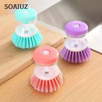 Кухонная кастрюля для мытья посуды, щетка для мытья посуды с дозатором жидкого мыла для мытья посуды, аксессуары для бытовой чистки 1 PCS розовый
