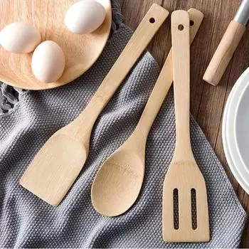 Кухонная лопатка из натурального бамбука и дерева, держатель ложки, кухонная утварь, столовая лопатка, кухонные принадлежности De Cuisine Spatula