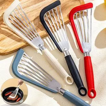 Кухонная лопатка с антипригарным покрытием, многофункциональная полая лопатка из нержавеющей стали с длинной ручкой, силиконовая лопатка для рыбы с защитой от ожогов белый