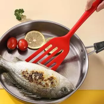 Кухонная лопатка с антипригарным покрытием, полая, длинная ручка, силиконовый скребок для говядины, мяса, яиц, широкая лопатка для пиццы, кухонная утварь чёрный