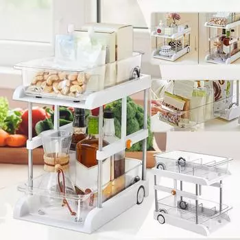 Кухонная многослойная стеллаж для хранения, столешница, стеллаж для хранения без перфорации, выдвижной шкив, выдвижная стеллаж для хранения раковины One Size белый