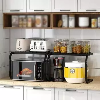 Кухонная многоуровневая полка для духовки, бытовая подставка для хранения, органайзер, полка для микроволновой печи, органайзер для кухонных принадлежностей чёрный