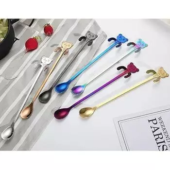 Кухонная мода Столовая утварь Милая панда Ложка с длинной ручкой Ложки для кофе Десерт Душевная медовая ложка Кухонные аксессуары синий