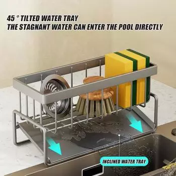 Кухонная мойка Caddy Держатель губки Наклонный самодренирующийся дизайн Большая вместимость Нержавеющая сталь Не требуется дрель Мыло для посуды A чёрный