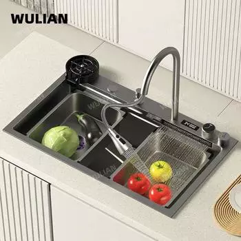 Кухонная мойка с одной чашей Smart Waterfall Sink Workstation Подходит для кухни 680X450MM чёрный
