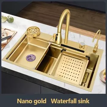 Кухонная мойка-водопад из нержавеющей стали 304, раковина, большая мойка с одним отсеком, сушилка для посуды, смеситель для кухни Gourmet
