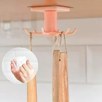 Кухонная настенная полка для хранения без ударов, вращающиеся крючки, лопатки и ложки, кухонная утварь, настенные липкие крючки 1PC чёрный