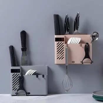 Кухонная настенная полка, крепление для палочек для еды, держатель для сушки, столовые приборы, ящик для хранения вилок серый