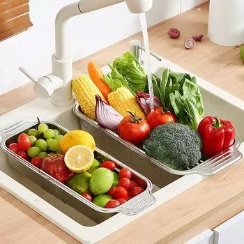 Кухонная нержавеющая сталь выдвижная над раковиной сушилка для макаронных изделий сито корзина дуршлаг L