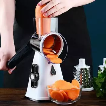 Кухонная овощерезка с 3 сменными лезвиями из нержавеющей стали, ручная роторная терка для сыра с ручкой, многофункциональная овощерезка красный