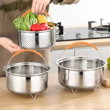 Кухонная пароварка из нержавеющей стали с силиконовой ручкой, скороварка для риса, решетка для варки на пару, корзина для сушки фруктов, кухонные принадлежности