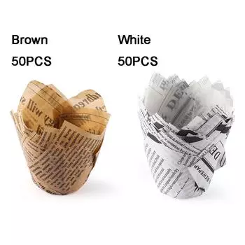 Кухонная подкладка, жиронепроницаемая чашка для выпечки, бумажные стаканчики для торта, коробки для кексов, обертки для кексов в газетном стиле белый