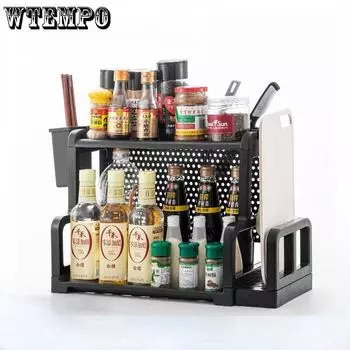 Кухонная полка без удара, стеллаж для хранения специй, палочки для еды, ножи, кухонная утварь, разделочная доска, пластиковая полка Upgrading 2 layers чёрный