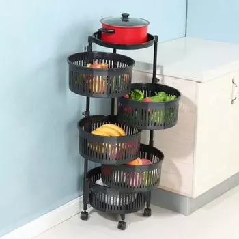Кухонная полка Бытовая многослойная вращающаяся напольная полка для хранения фруктов и овощей Полка для хранения продуктов 3 Layer чёрный