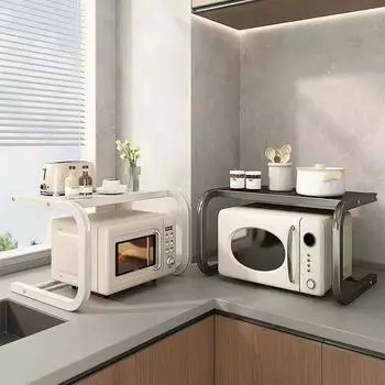 Кухонная полка для духовки, бытовая многоуровневая подставка для хранения, организующая полка, съемный металлический кронштейн, большая емкость для микроволновой печи чёрный