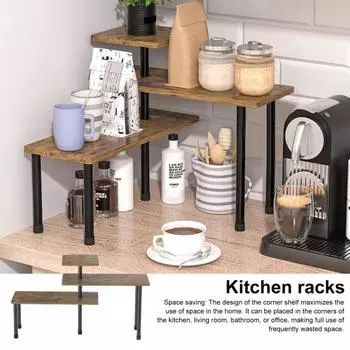 Кухонная полка для хранения, 3-х ярусная большая несущая широкая платформа, деревянная банка для бутылок для специй