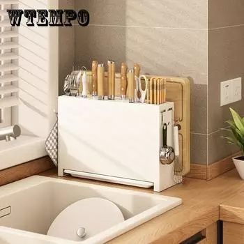 Кухонная полка для хранения без ударов, настенная полка для специй, многофункциональный держатель для ножей, бытовой кухонный органайзер, стеллаж белый