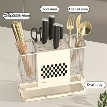 Кухонная полка для хранения палочек для еды, столовых приборов и более эффективной дренажной системы. Достаточно места для хранения ложек-резаков. молочный белый