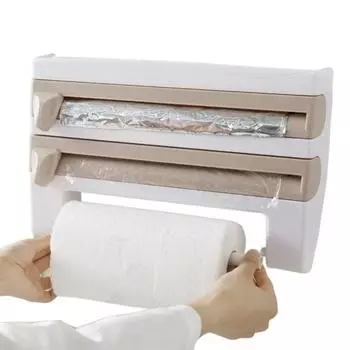 Кухонная полка для хранения пищевой пленки с резаком, настенное крепление, держатель для бумажных полотенец белый