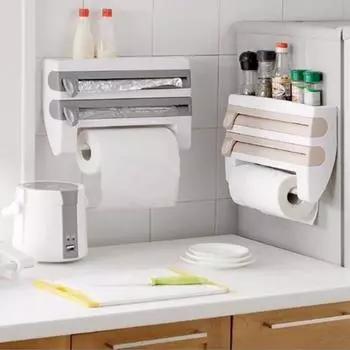 Кухонная полка для хранения пищевой пленки с резаком, настенное крепление, держатель для бумажных полотенец белый