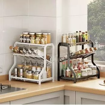 Кухонная полка для хранения специй, прилавок, соевый соус, органайзер, держатель для приправ, полка для хранения домашних приправ, поднос для хранения чёрный