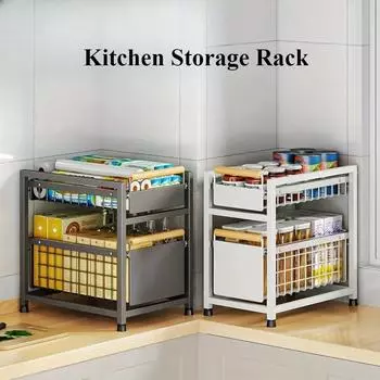 Кухонная полка для хранения вещей из углеродистой стали, полка под раковиной, бутылочки для приправ, полки для хранения специй, кухонный органайзер, выдвижная полка для раковины