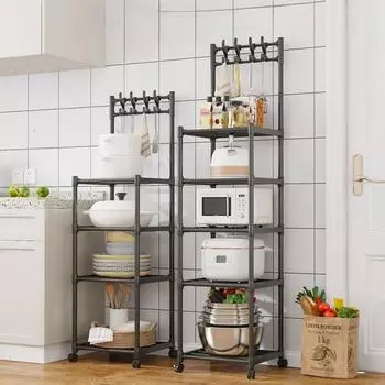 Кухонная полка для хранения вещей Микроволновая печь Подставка для кастрюль Напольная бытовая полка для хранения приправ Многослойный простой органайзер для кухни