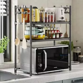 Кухонная полка для микроволновой печи с крючками, водонепроницаемая и устойчивая к ржавчине, бытовая духовка, приправа, многослойный съемный органайзер для шкафа