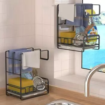 Кухонная полка для тряпок, полка для столешницы без отверстий, полка для сушки посуды, многофункциональные стеллажи для хранения 1pc чёрный