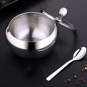 Кухонная приправа из нержавеющей стали, сахарная солонка и ложка с крышкой-контейнером 450ML серебряный