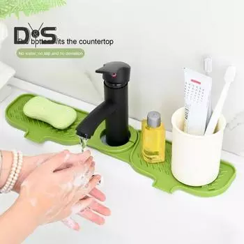 Кухонная раковина, брызговик, водонепроницаемый утолщенный кран, коврик для сушки, губка для мытья посуды, держатель для мыла, сливная подушка для раковины в ванной, поднос для сбора капель зелёный