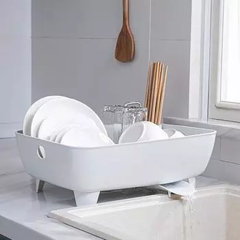Кухонная раковина Пластиковая посуда Сушилка для посуды Миска Блюдо Столешница Многофункциональная тарелка Портативная стойка для хранения Органайзер для дома белый