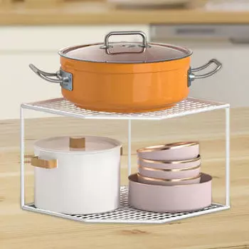 Кухонная стойка для хранения посуды, угловая полка для настольной кастрюли, металлическая рама 2 tier чёрный