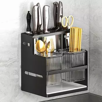 Кухонная стойка для хранения с держателем для ножей, держатель для столовых приборов с поддоном для слива, контейнер для ножей и вилок, кухонная стойка для столешницы