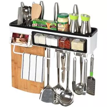 Кухонная стойка для хранения вещей, настенная многофункциональная емкость для приправ, вешалка для полотенец, разделочная доска, держатель для палочек для еды, подставка для смартфона, кухонные принадлежности для хранения белый