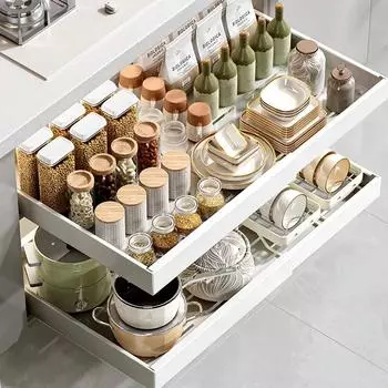 Кухонная стойка для хранения вещей, выдвижной шкаф, органайзеры, выдвижной ящик, лоток для хранения с направляющими, кухонные принадлежности