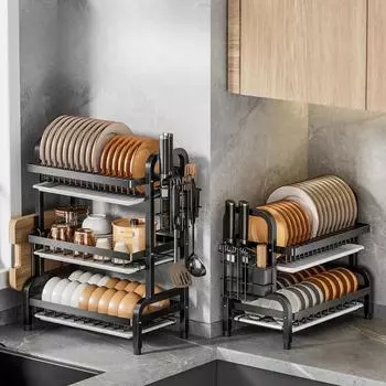 Кухонная стойка для хранения, водонепроницаемая, устойчивая к ржавчине, многоуровневая настольная стойка для слива тарелок и мисок, напольный шкаф для хранения посуды