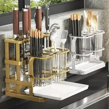 Кухонная стойка для ножей для палочек для еды Главная Сливная полка Поставьте контейнер Поставьте корзину для палочек для еды Ведро Настенная многослойная подставка для палочек