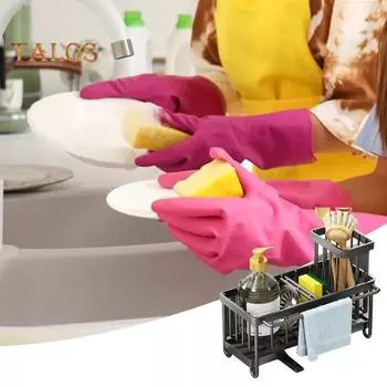 Кухонная столешница для мойки, держатель для губки, нержавеющая, устойчивая к коррозии, губка для мытья посуды с автоматическим сливным носиком A чёрный