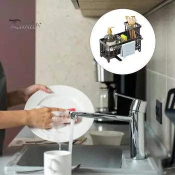 Кухонная столешница для мойки, держатель для губки, нержавеющая, устойчивая к коррозии, губка для мытья посуды с автоматическим сливным носиком A серый