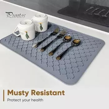 Кухонная столешница, силиконовый коврик для сушки, прямоугольный противоскользящий, складной, быстросохнущий, водонепроницаемая миска для посуды, тарелка, столовая посуда, подставка для столовых приборов, теплоизоляционная подкладка. чёрный