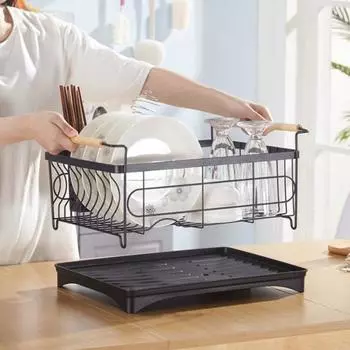 Кухонная сушилка для посуды Экономит место Долговечность Не подвержена повреждениям Большая вместимость Нержавеющая Сохраняет посуду сухой/чистой Нескользящая кухонная сушилка для посуды чёрный