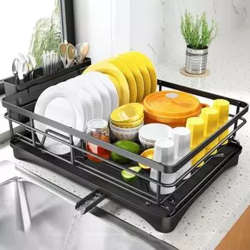 Кухонная сушилка для посуды Прочная конструкция Прочная несущая способность Легко собирается Настольная полка для кастрюль и сковородок Подставка для столовых приборов чёрный