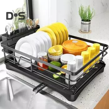 Кухонная сушилка для посуды Прочная конструкция Прочная несущая способность Легко собирается Настольная полка для кастрюль и сковородок Подставка для столовых приборов чёрный