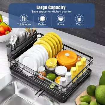 Кухонная сушилка для посуды Прочная конструкция Прочная несущая способность Легко собирается Настольная полка для кастрюль и сковородок Подставка для столовых приборов чёрный