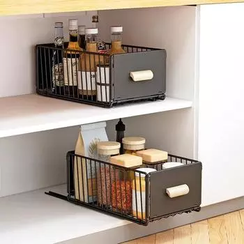 Кухонная телескопическая стойка для хранения вещей Складной шкаф Корзины для хранения приправ Ящик для выдвижных ящиков Полка для инструментов