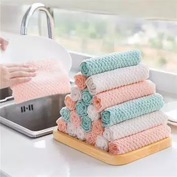 Кухонная тряпка, нежная на ощупь, не выцветает и не линяет, 3 цвета, коралловый бархат, салфетка для мытья посуды и влажной уборки, двойное использование 25 X 25