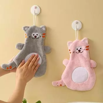 Кухонная тряпка, удобное вытирание рук, яркий цвет, полезная ванная комната, животное, кошка, узор, подвесное полотенце, ткань для ежедневного использования серый